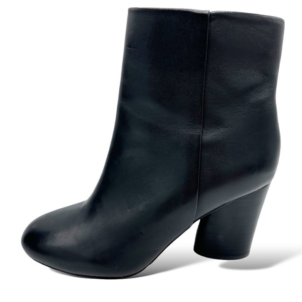 Neiman Marcus Niana Almond Toe Bootie Black Leather Oval Sculptural Heel Sz‎ 5.5
